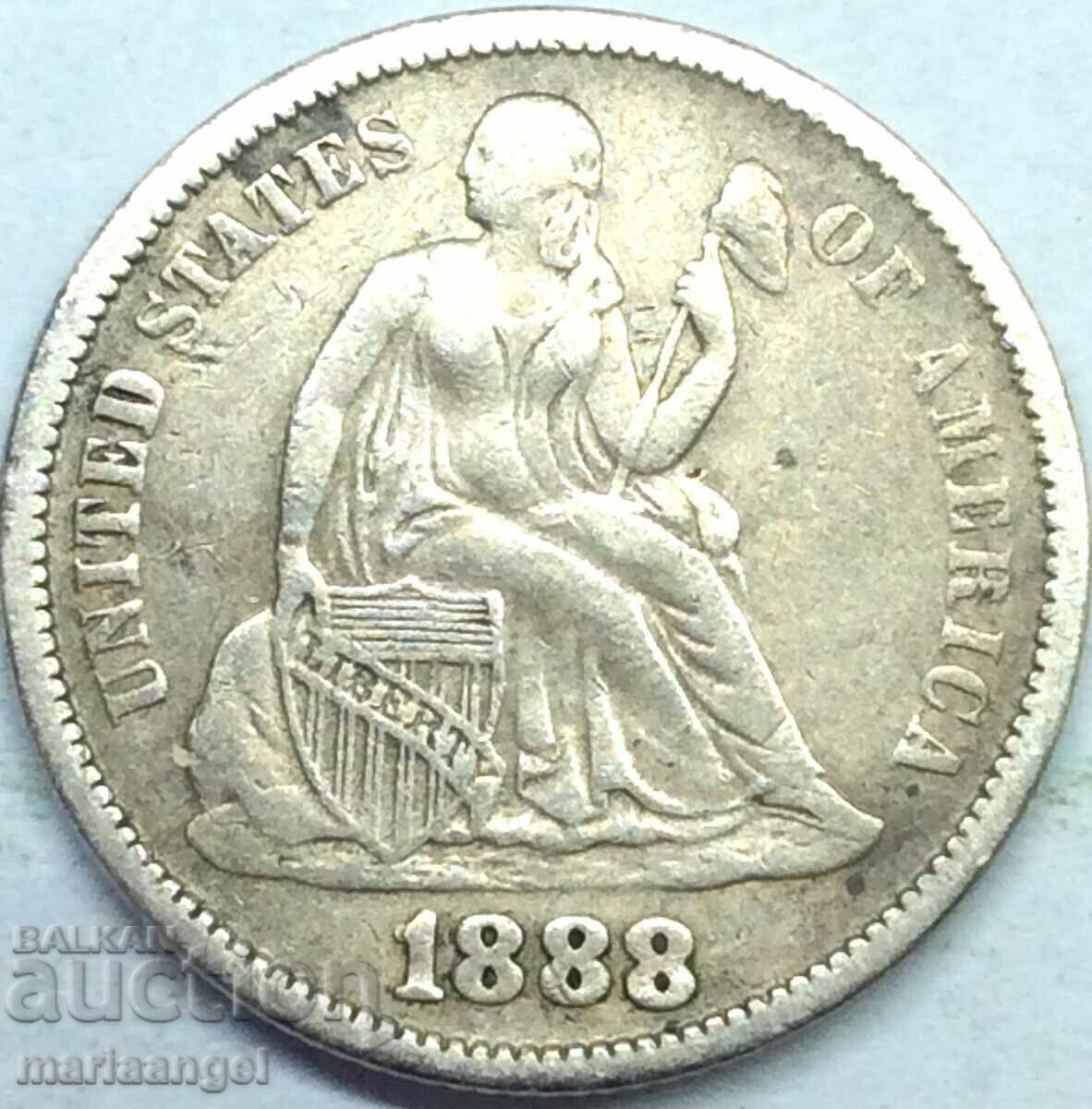 САЩ 1888 1 дайм 10 цента Seated Liberty сребро