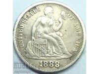 ΗΠΑ 1888 1 δεκάρα 10 cent Seated Liberty ασημί