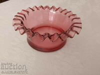 Art Deco Glass bomboniere with red pine colored embossed edge
