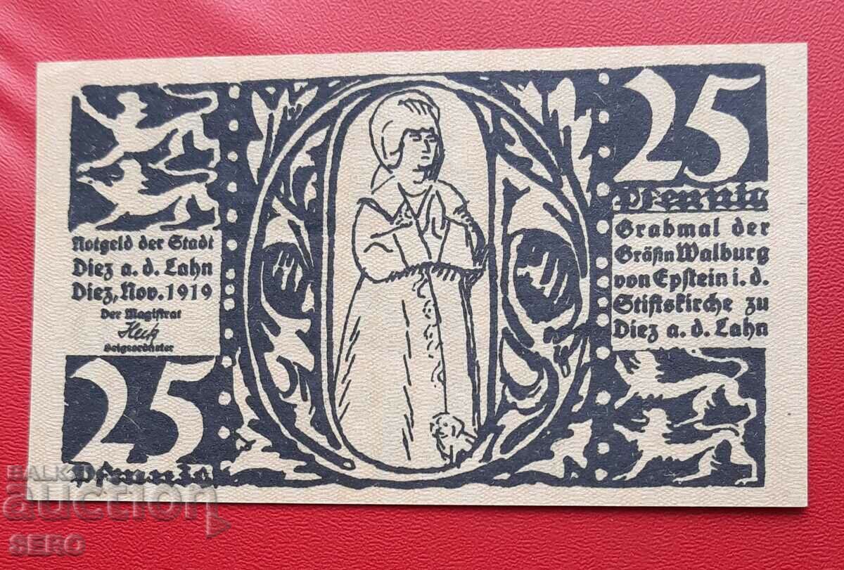 Банкнота-Германия-Рейланд-Пфалц-Диц-25 пфенига 1919