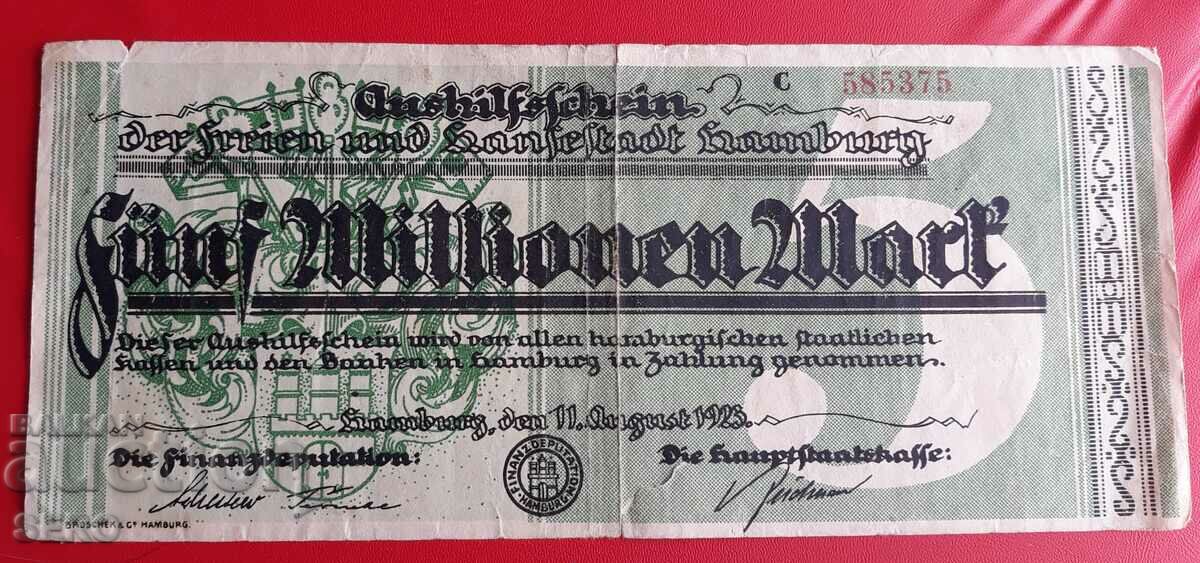 Bancnotă-Germania-Hamburg-5 milioane de mărci 1923