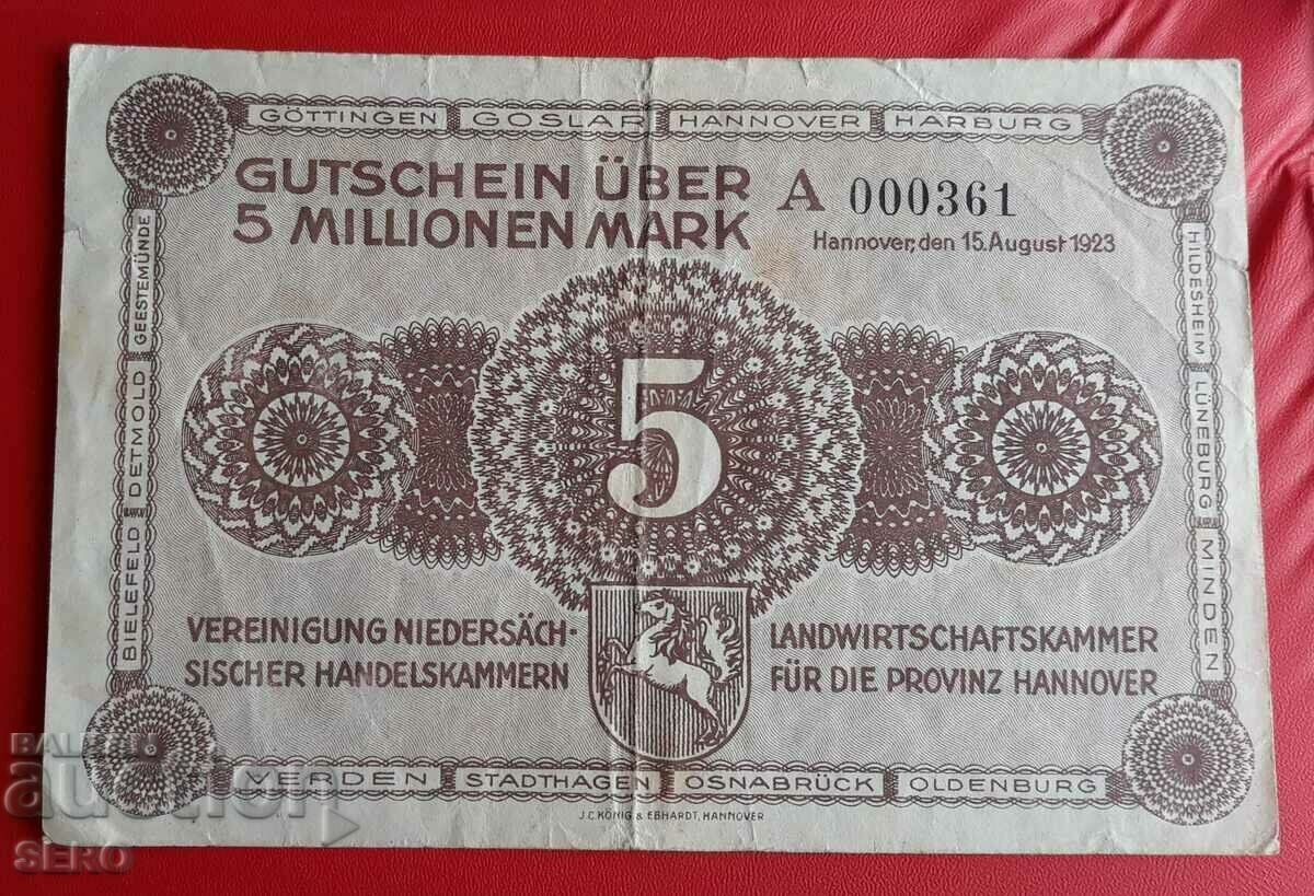 Bancnotă-Germania-Saxonia-Hanovra-5 milioane de mărci 1923