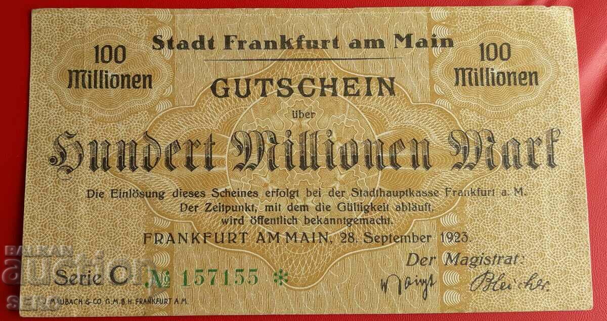 Banknote-Germany-Hessen-Frankfurt am Main-100,000,000 m.1923