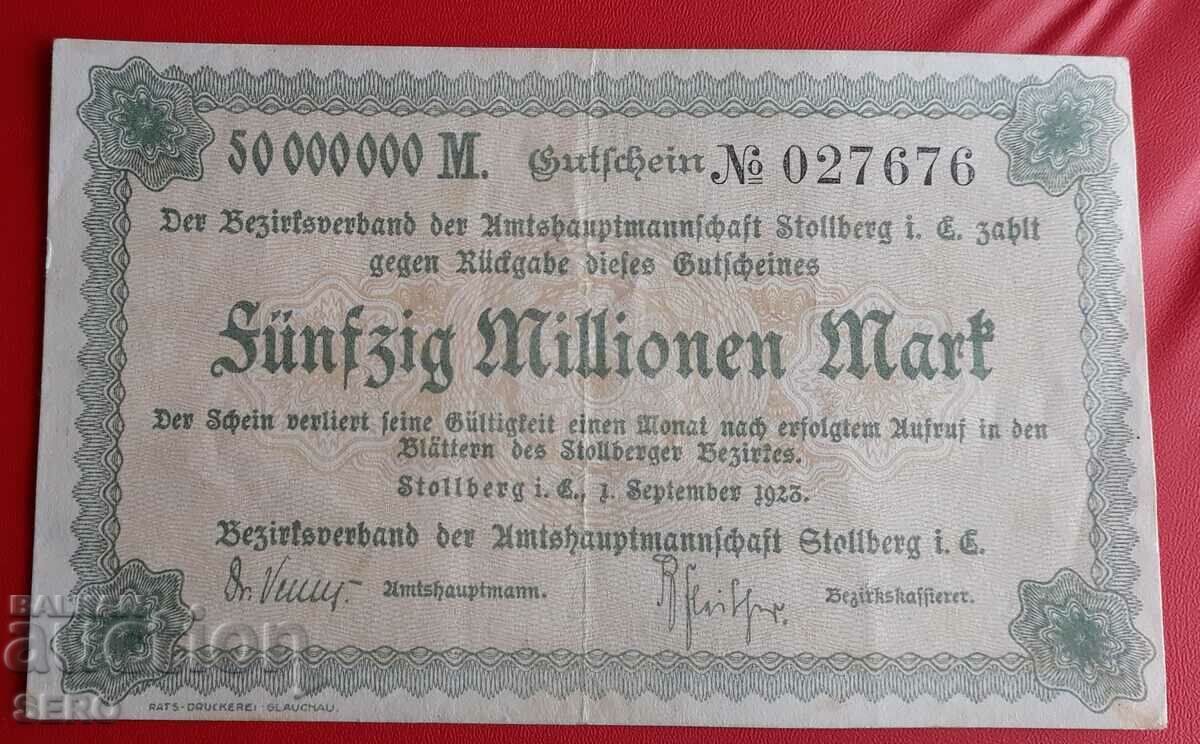 Banknote-Germany-Saxony-Stolberg-50,000,000 marks 1923