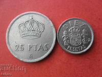 10 and 25 pesetas 1983. Spain