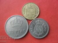 1 peseta, 5 and 25 peseta 1975. Spain