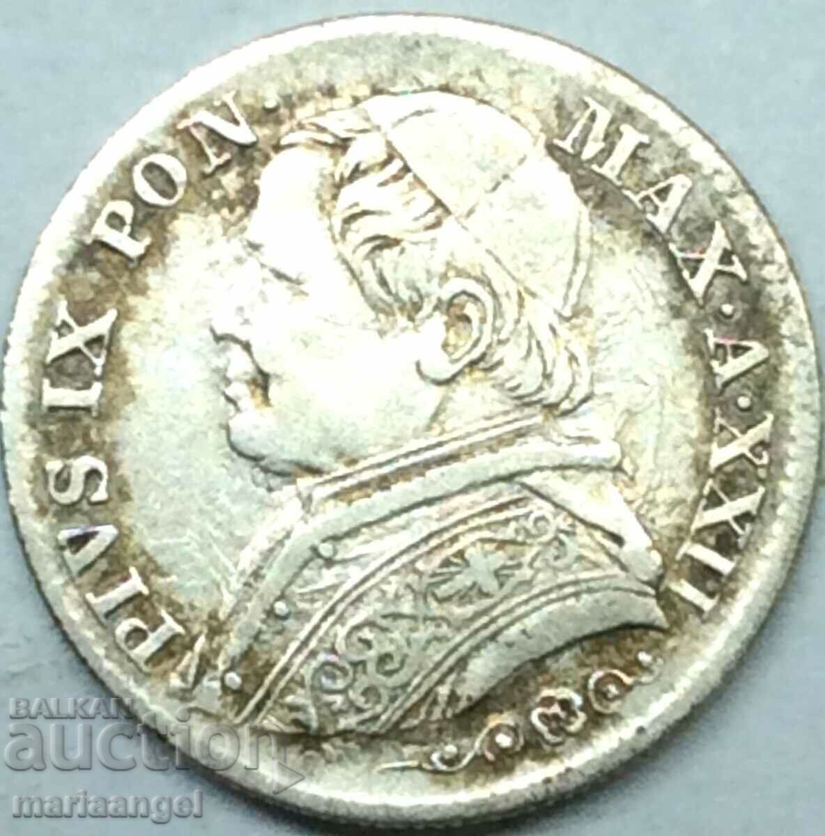5 солди 1867 Ватикан Пий IX Патина сребро - RARE Патина