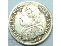 5 Soldi 1867 Vatican Pius IX Patină Argint - Patină RARĂ