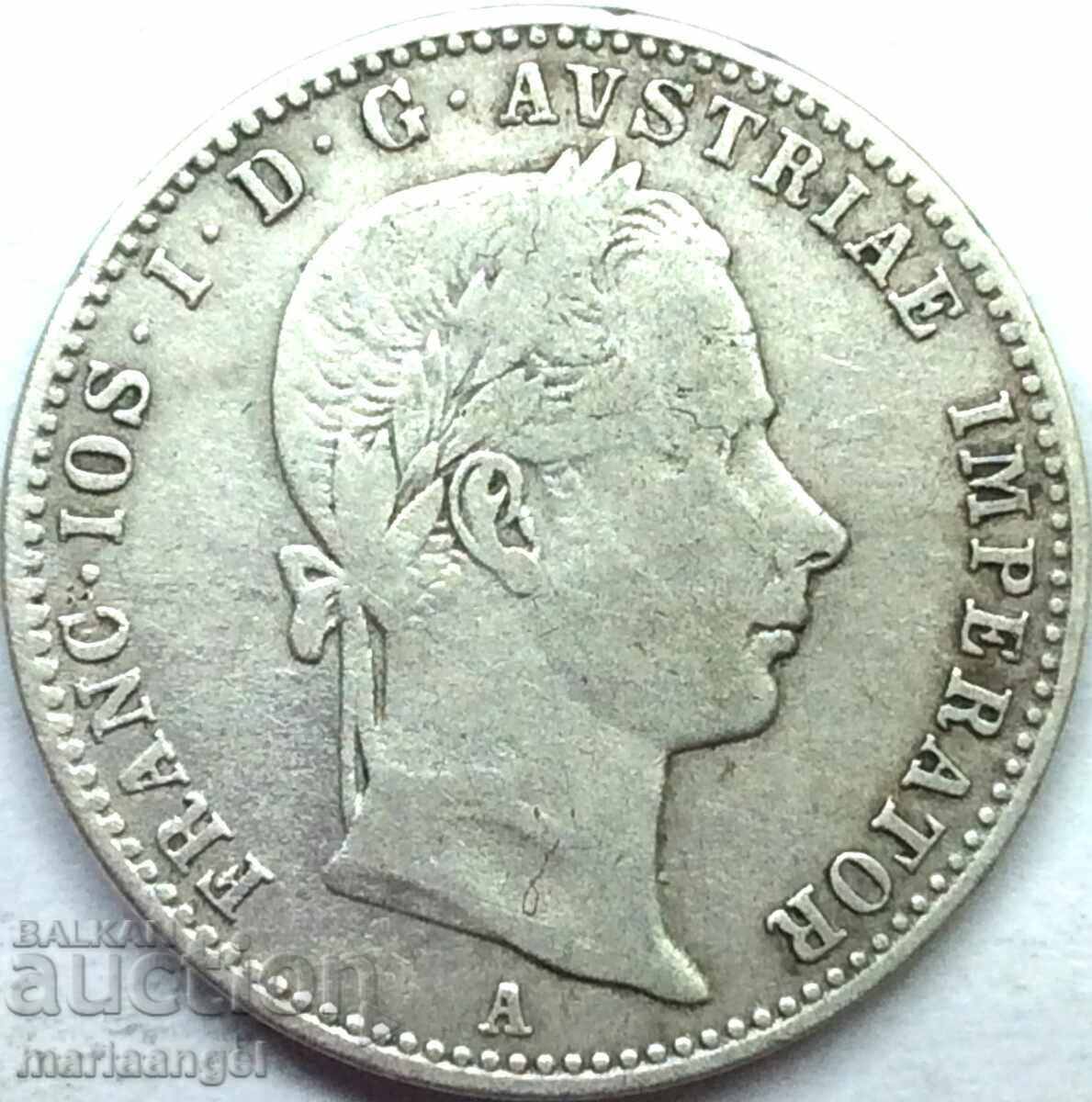 Austria 1/4 florin 1858 A - Viena Franz Josef Patină de argint