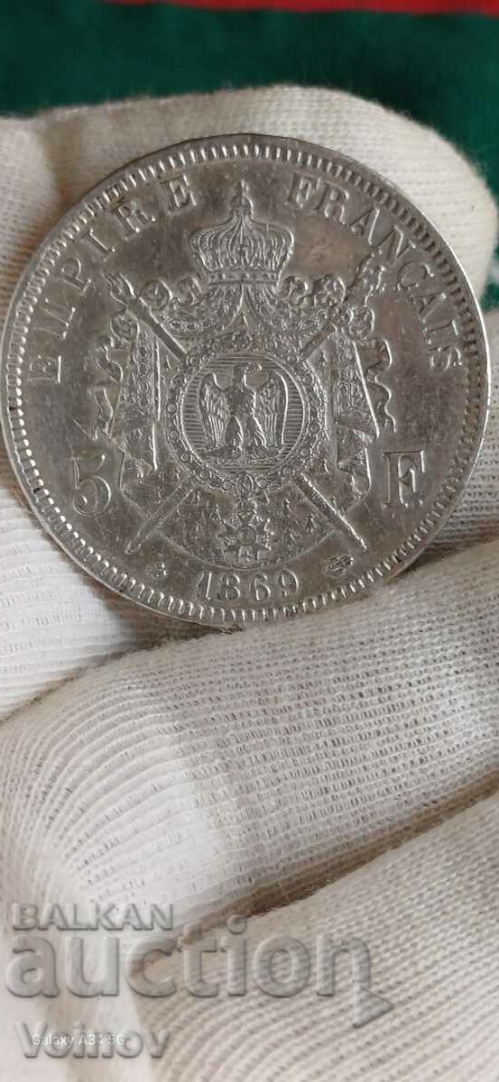 5 франка Франция 1869!