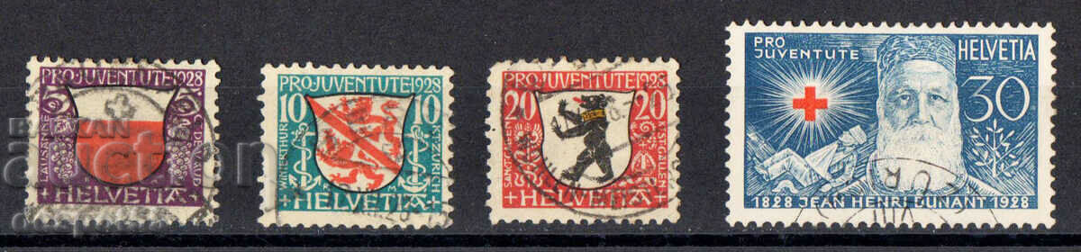 1928. Elveţia. PRO JUVENTUTE- Stema și Henri Dunant, 1828-1910