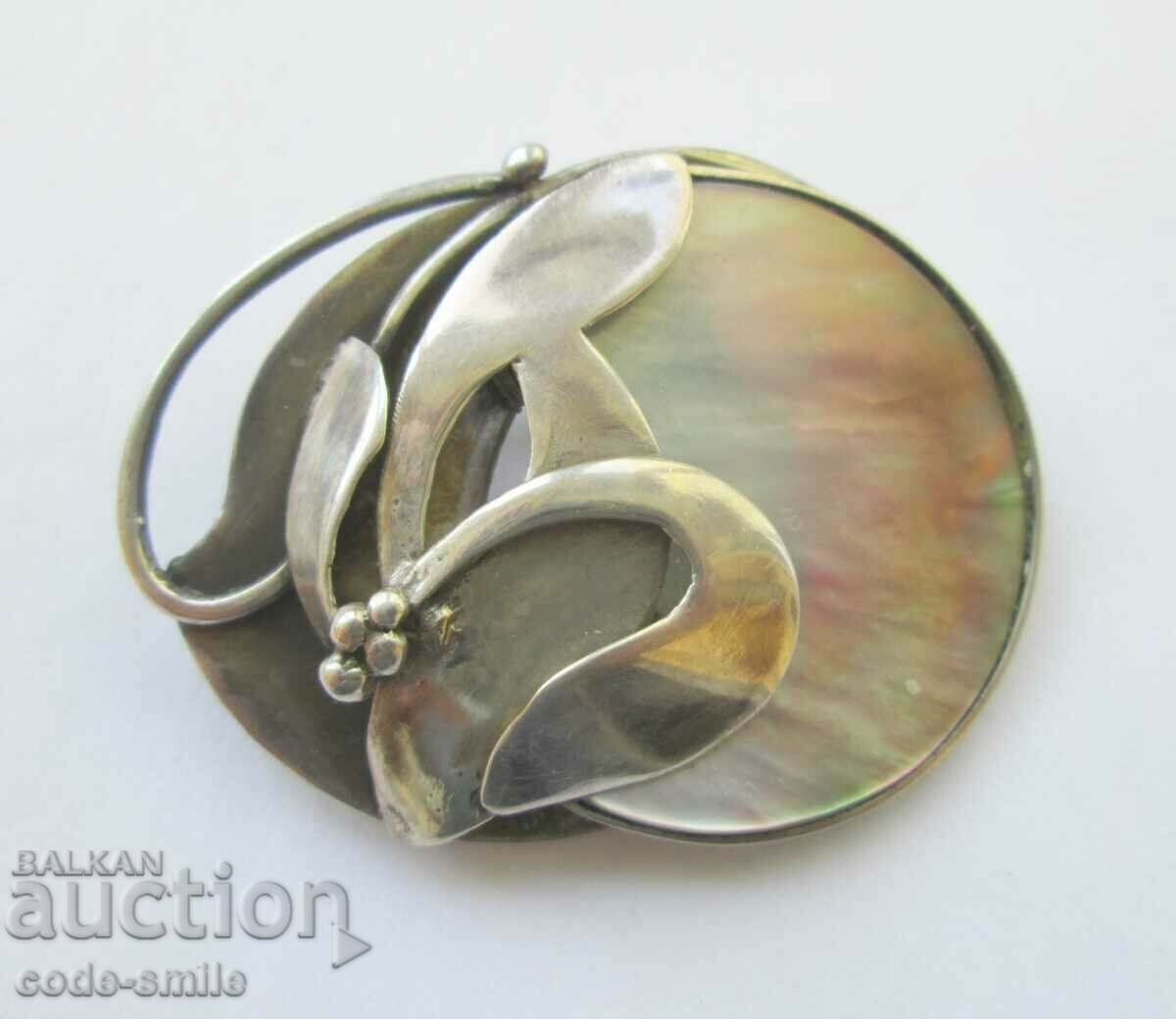 Old ladies' silver brooch and locket jewel silver mother-of-pearl