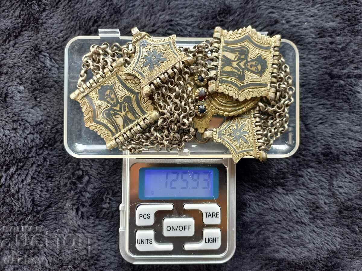 УНИКАЛЕН Възрожденски Сребърен с НИЕЛО Кюстек Пафти носия - 7