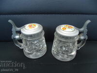 No.*7506 two old small glass mugs - with metal caps