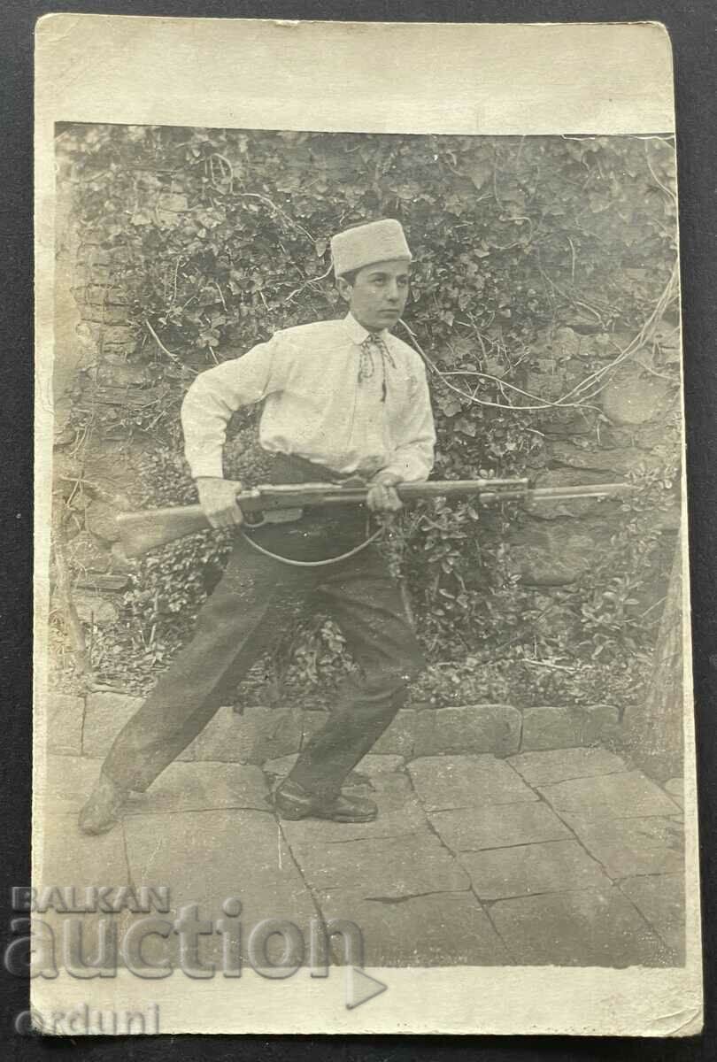 4293 Kingdom of Bulgaria Young man with rifle training around 1910.