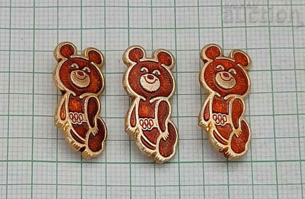 MISHA THE BEAR MOSCOW OLYMPICS 1980 USSR BADGE 3 NUMBERS LOT