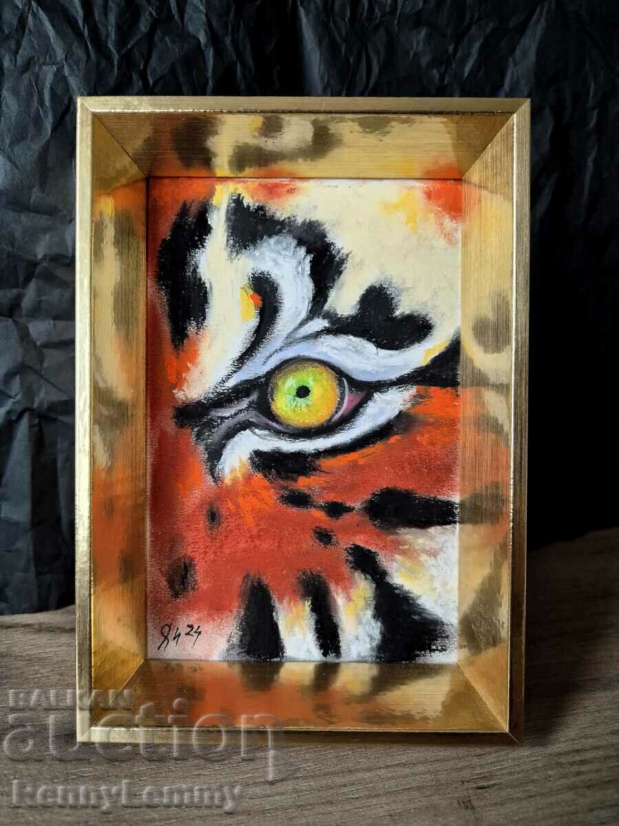 Ochi de tigru, pictură originală, miniatură