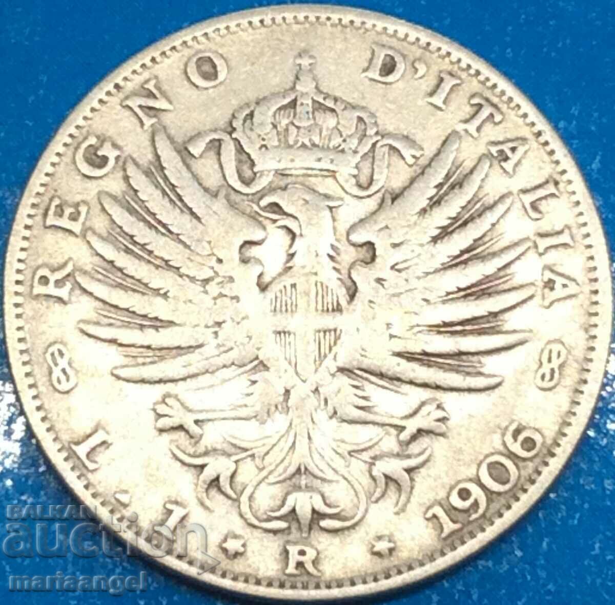 1 lira 1906 Italy Victor Emmanuel silver