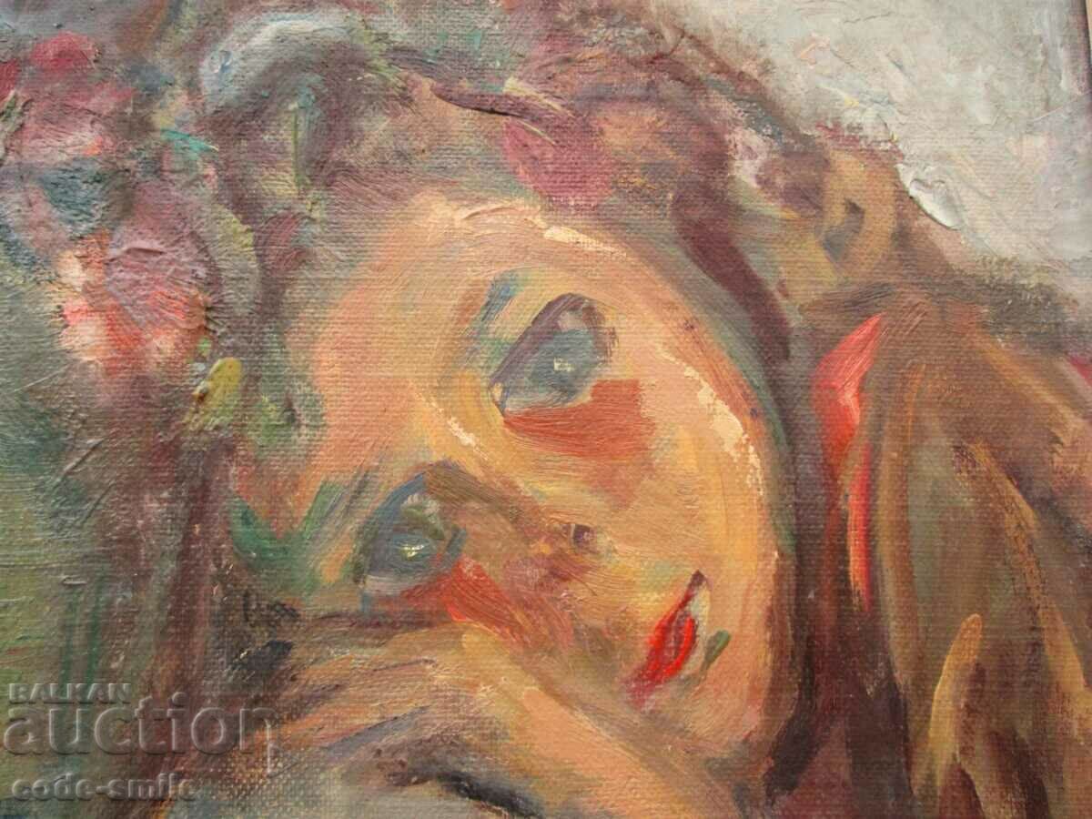 Auction  Old painting "Dreaming" painting drawing oil on canvas