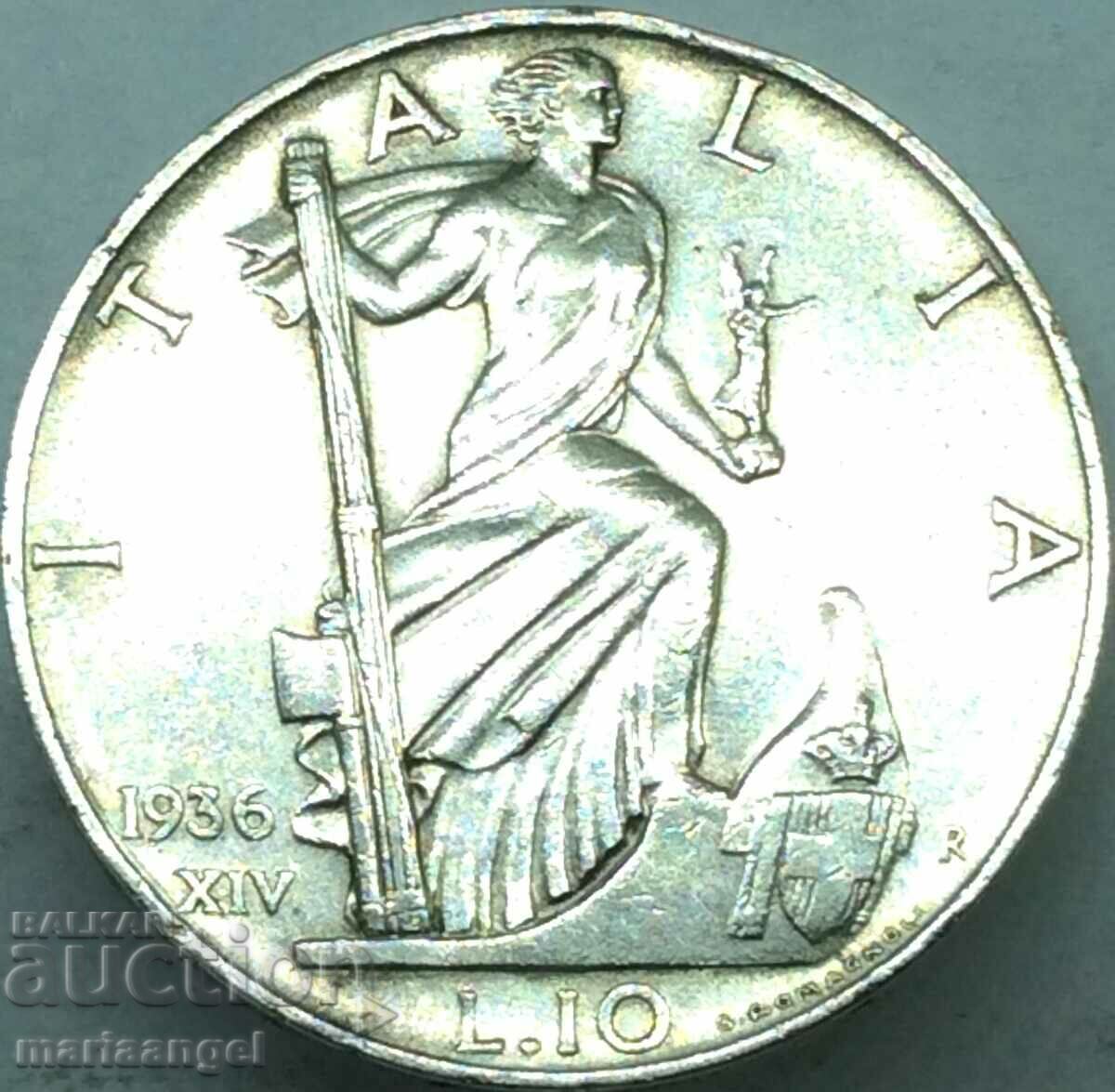 10 лири 1936 Италия Виктор Емануил III сребро