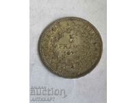 silver coin 5 francs France 1877 silver
