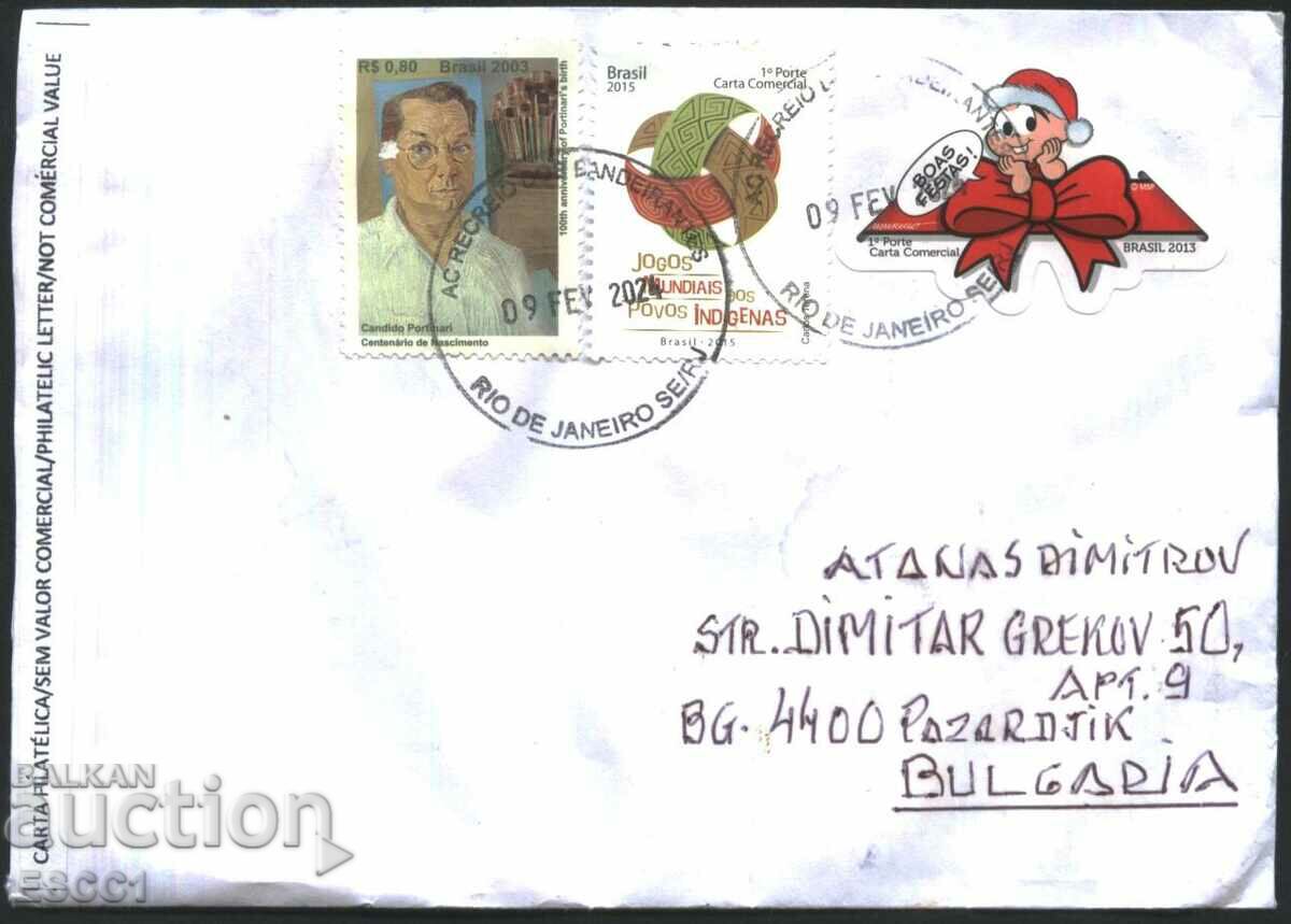Пътувал плик с марки Коледа 2013 от Бразилия