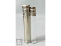 Старо стъклено шише шишенце за парфюм с метална кутия