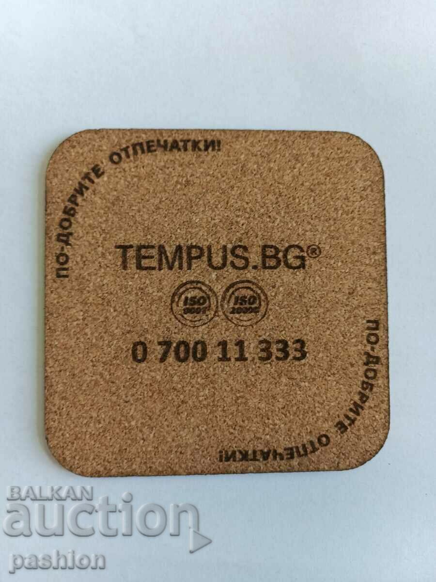 Cork coaster for a cup, advertising TEMPUS.BG