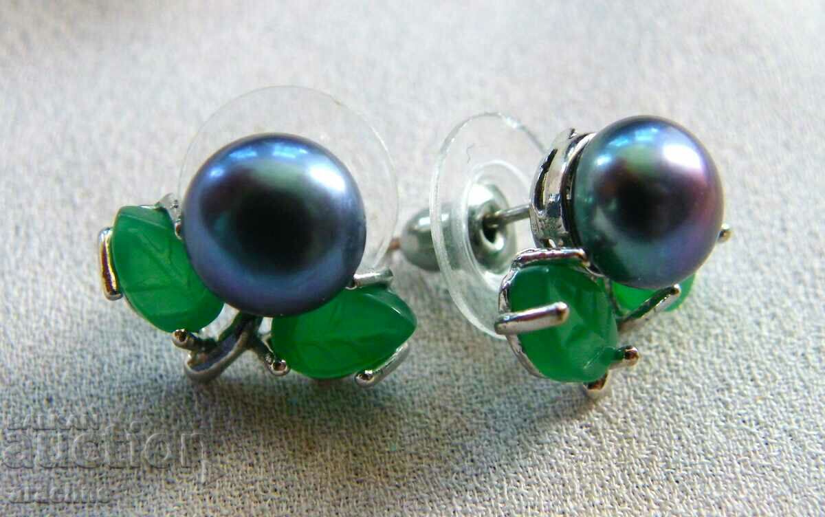 Pearl and carved jade earrings