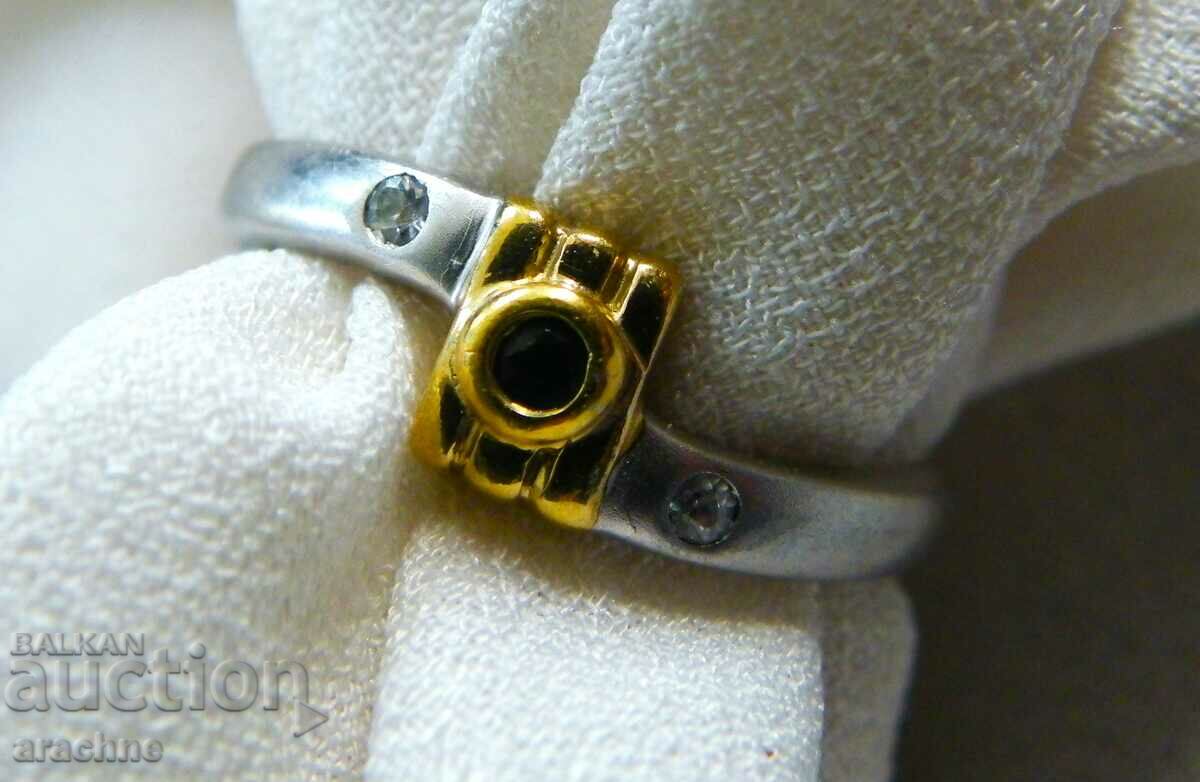 Silver ring with gold plating, natural sapphire and topaz with price 120.00 BGN | € 61.36 Silver ring with gold plating, natural sapphire and topaz with price 120.00 BGN | € 61.36