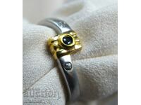 Silver ring with gold plating, natural sapphire and topaz