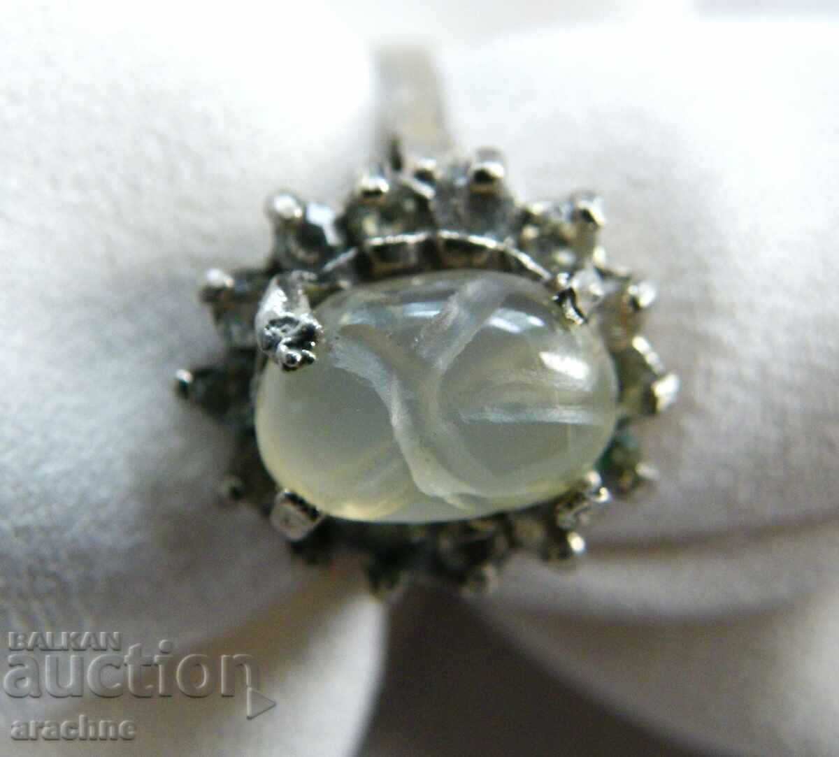 Silver ring with mountain crystal scarab - 6