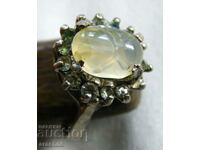 Сребърен пръстен със скарабей от планински кристал