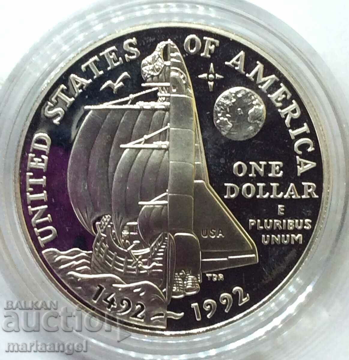САЩ 1 долар 1992 Юбилей - 500 г. на Колумб UNC PROOF капсула