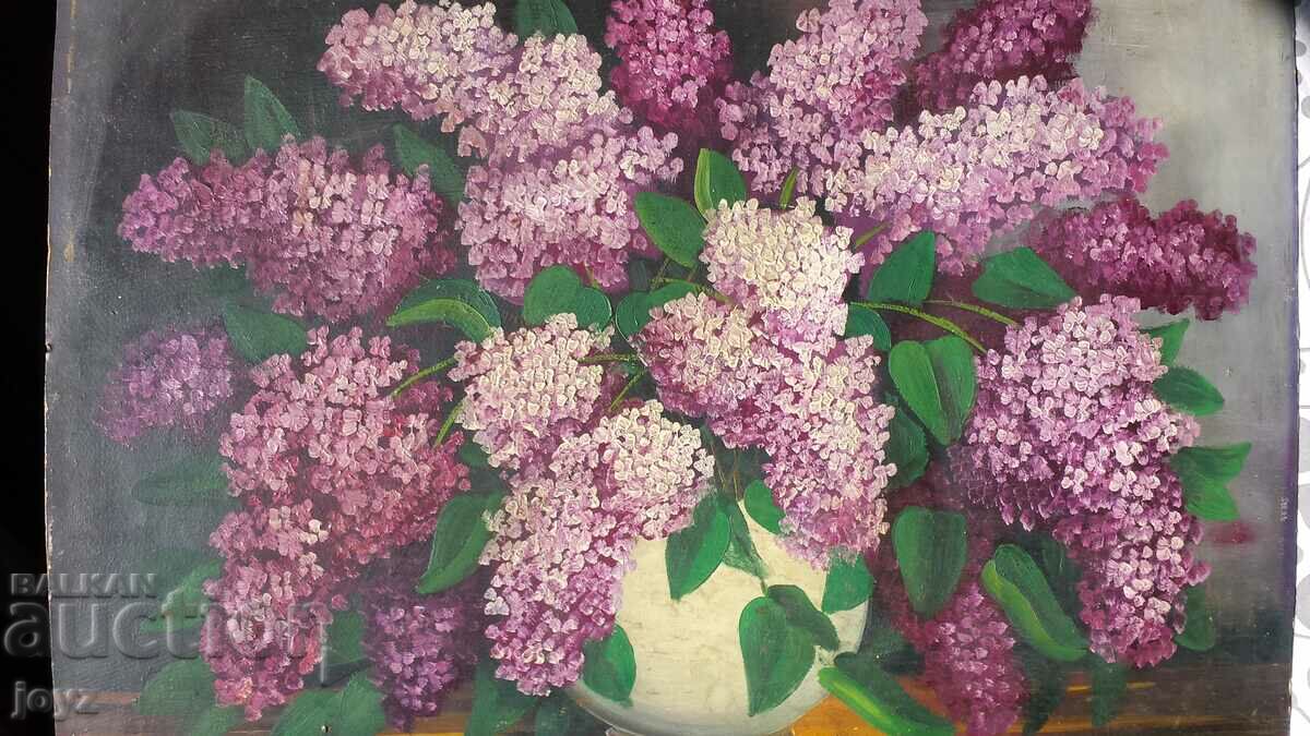 BEAUTIFUL OLD PAINTING OIL PAINTS/ PHASE "LILACS" STILL LIFE