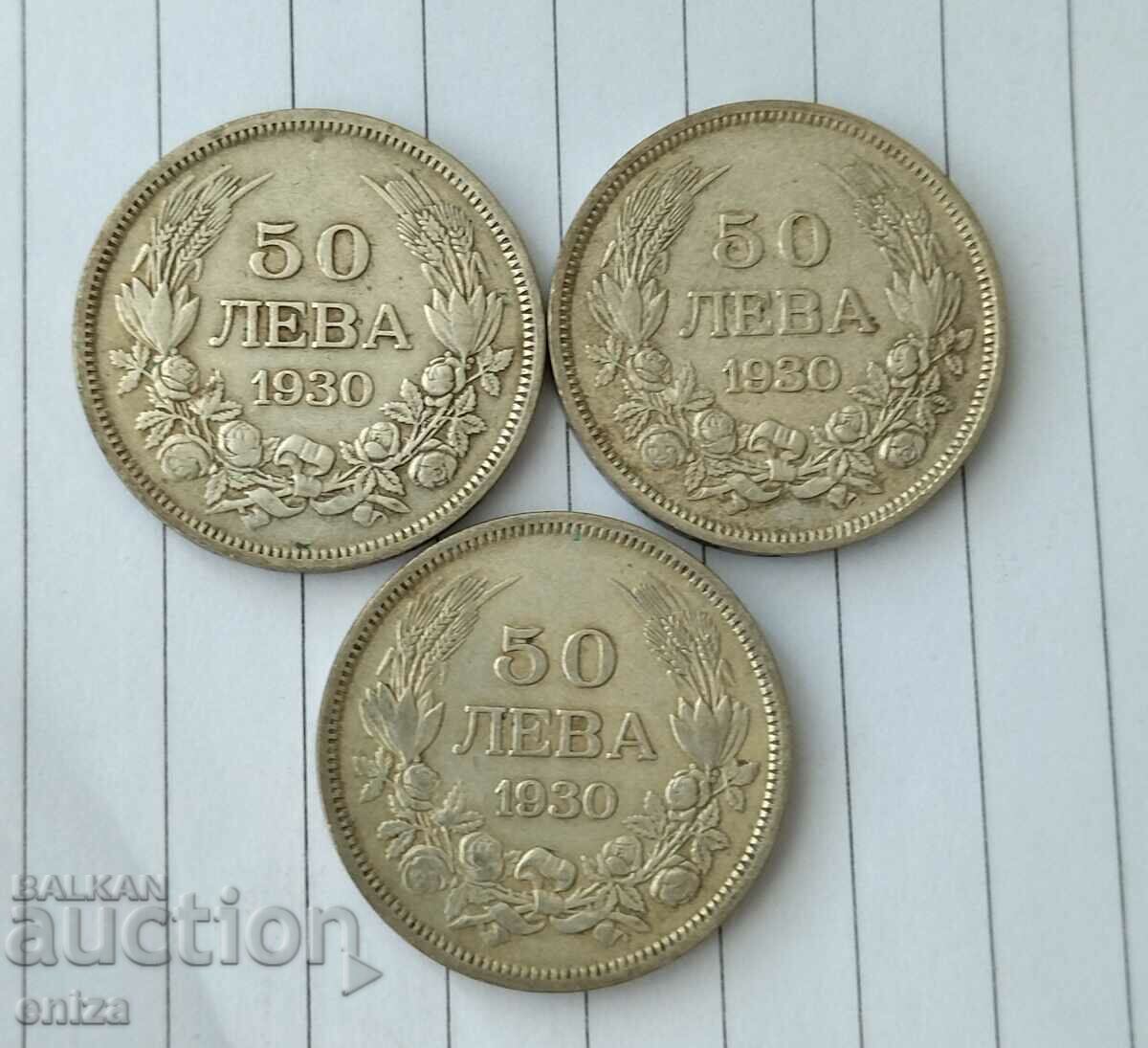 50 BGN 1930 Bulgaria, argint - 3 buc
