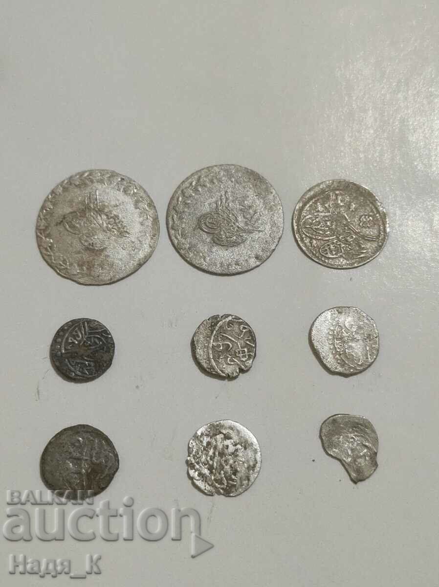 Сребърни Турски монети 9бр. От 1 ст