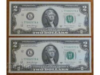 2 DOLLARS 2017, USA - 2 consecutive numbers - UNC