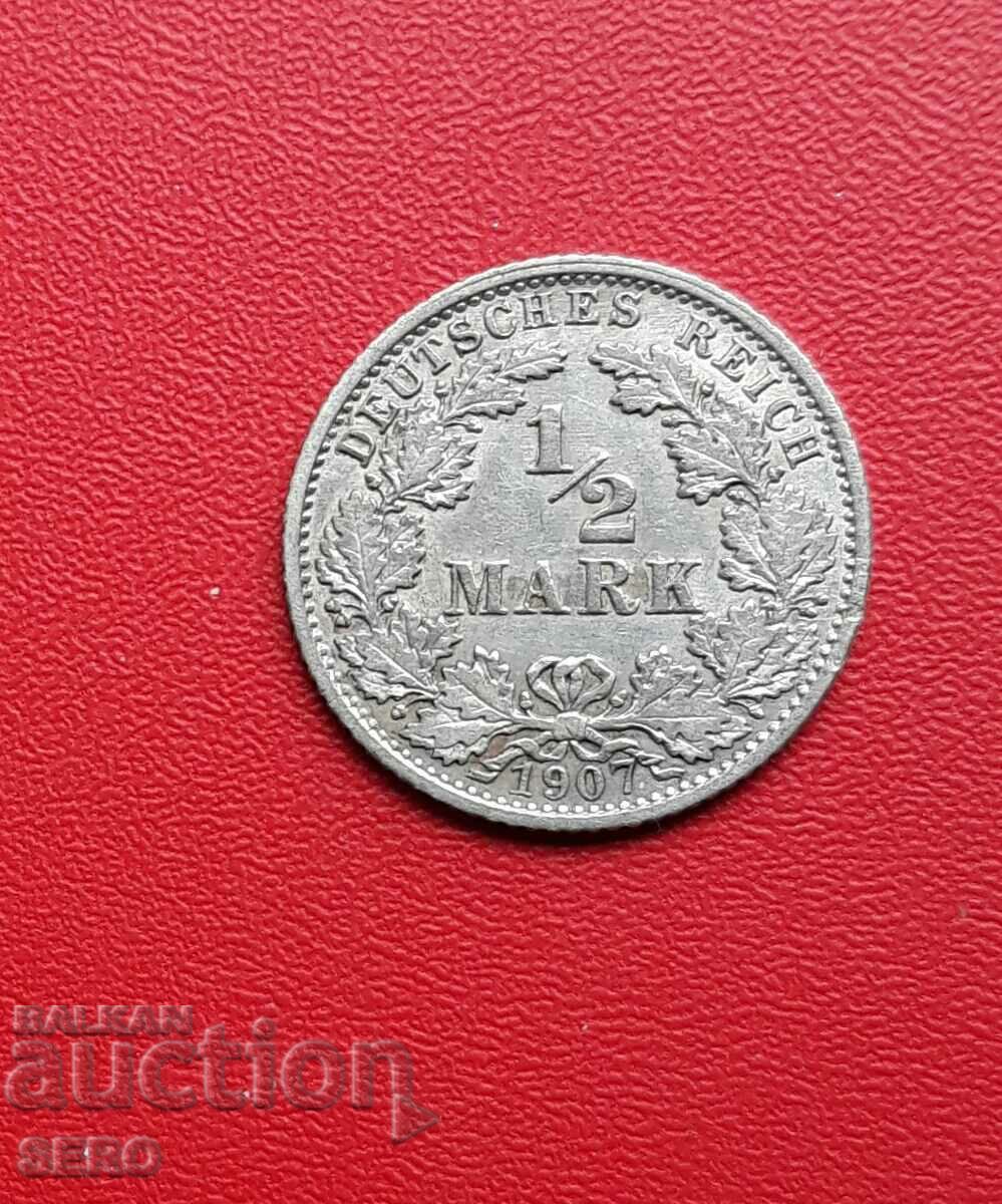 Germany-1/2 mark 1907 G-Karlsruhe-small mintage