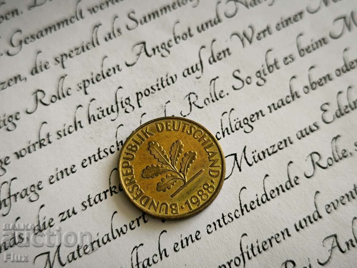 Coin - Germany - 10 Pfennig | 1988; series F with price 0.65 BGN | € 0.33