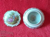 Old porcelain jewelry box gilt drawing author marks