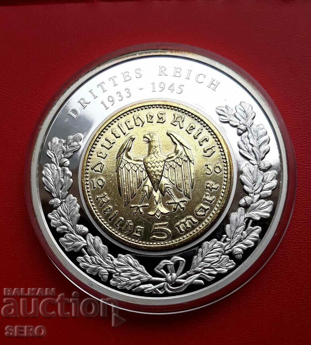 Germania-medalie cu monedă 5 mărci 1936 A-argint