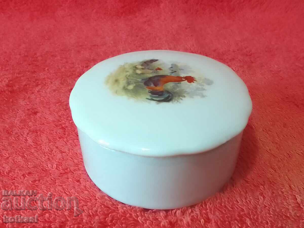 Auction Old porcelain jewelry box marked design Rooster Auction Old porcelain jewelry box marked design Rooster