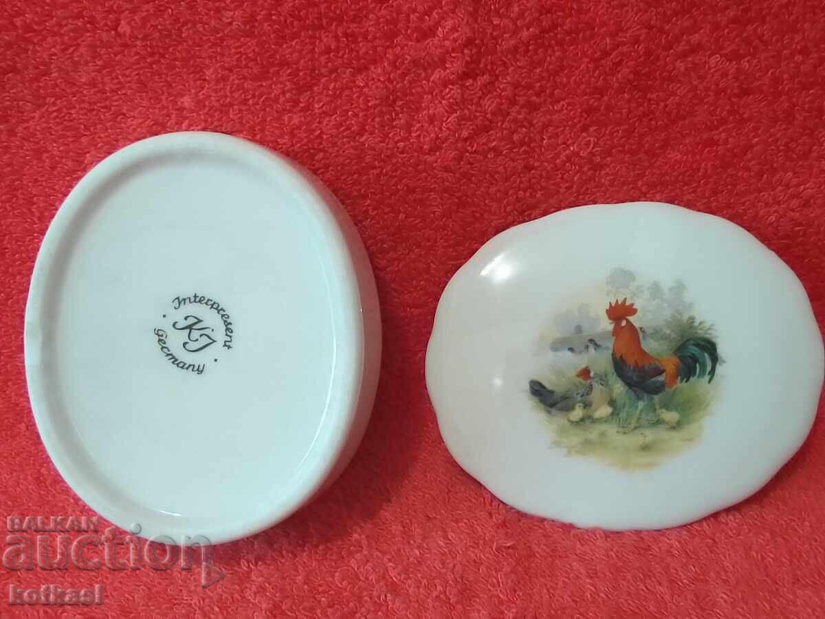 Old porcelain jewelry box marked design Rooster - 5 Old porcelain jewelry box marked design Rooster - 5