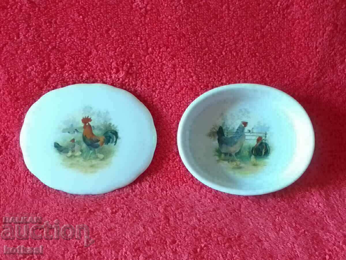 Old porcelain jewelry box marked design Rooster