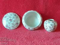 Lot of porcelain jewelry box and small vase marked gilt