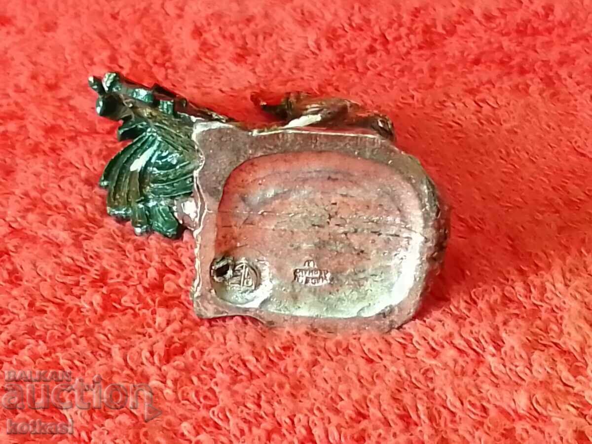 Old massive solid metal Rooster figure marked - 7 Old massive solid metal Rooster figure marked - 7