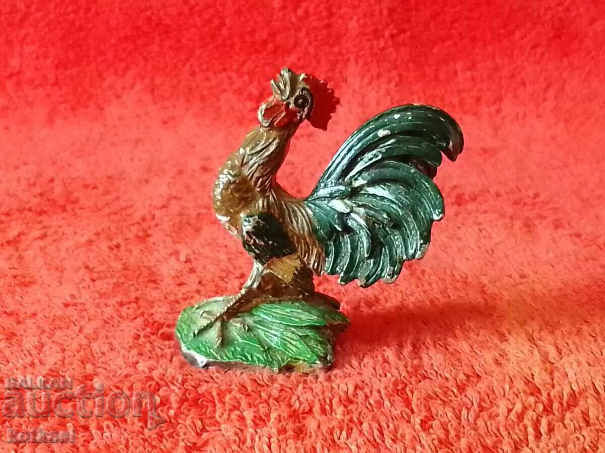 Old massive solid metal Rooster figure marked Old massive solid metal Rooster figure marked