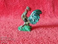 Old massive solid metal Rooster figure marked