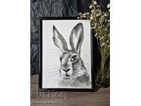 Rabbit, charcoal drawing, original